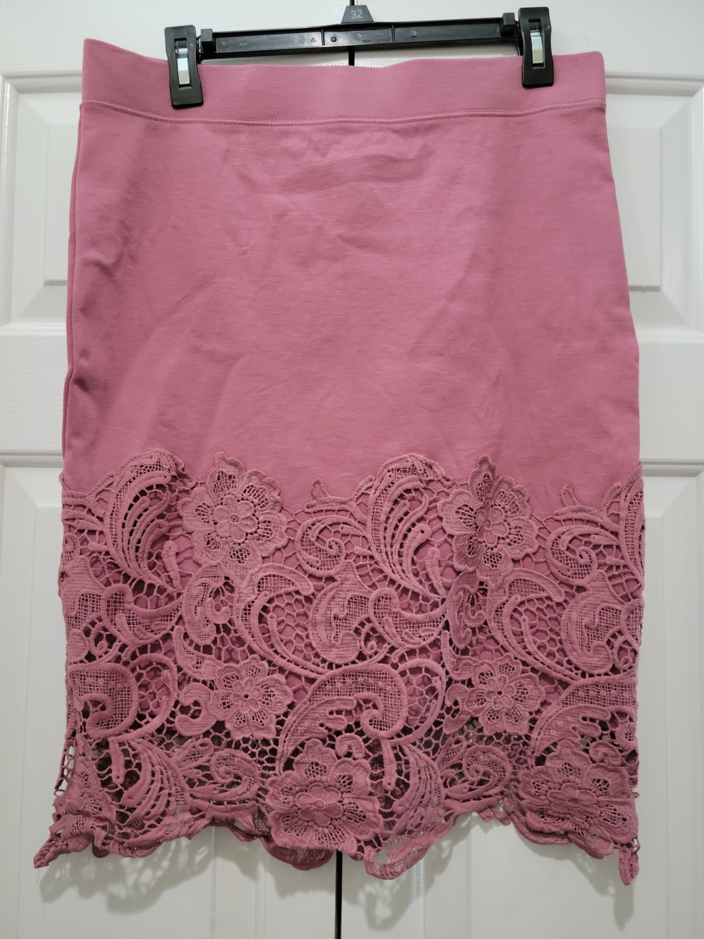 Haute Monde Mauve Pink Lace-Trim Pencil Skirt - Picture 2 of 10